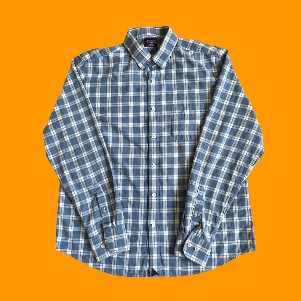 UNTUCKit Button Shirt Flannel Blue White Plaid 100% Cotton Men Size Large